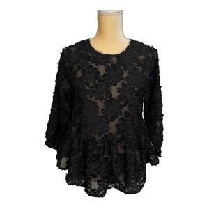 Altard State Black‎ Blouse Long Sleeve Sheer Fabric with Embroidery Size Small